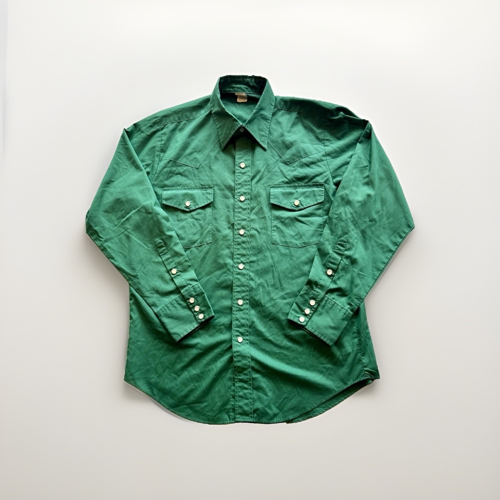 Vintage Malco Modes Green Pearl Snap Western Shirt Men's 16 33 USA